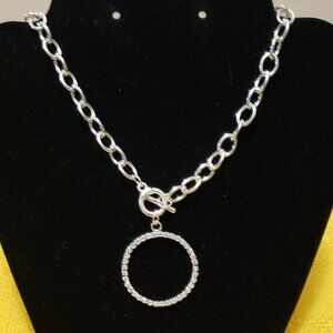 Chained Silver Rhinestone Toggle Necklace.